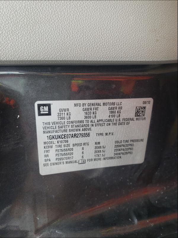 2010 GMC YUKON SLT 1GKUKCE07AR279356