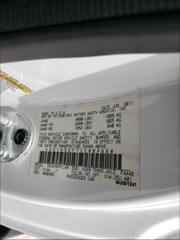 2012 MITSUBISHI ECLIPSE GS 4A31K5DF7CE004660
