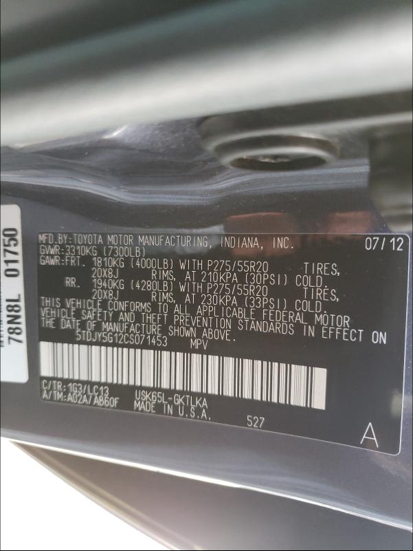 2012 TOYOTA SEQUOIA LI 5TDJY5G12CS071453