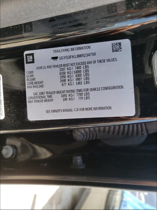 2021 CADILLAC ESCALADE S 1GYS3FKL8MR234750