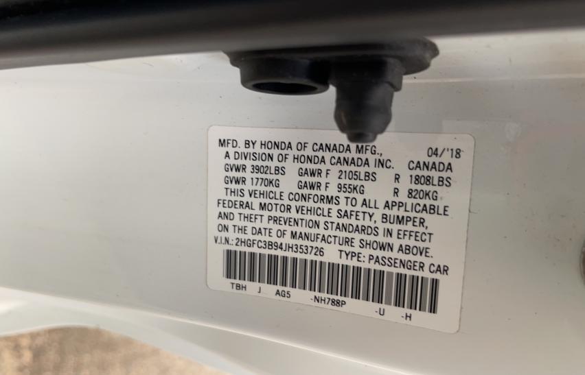 2018 HONDA CIVIC TOUR 2HGFC3B94JH353726