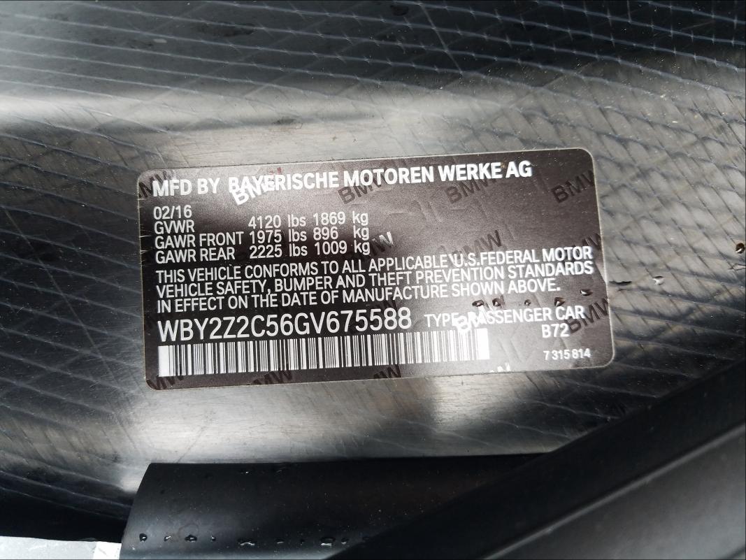 VIN WBY2Z2C56GV675588 2016 BMW I8 no.10