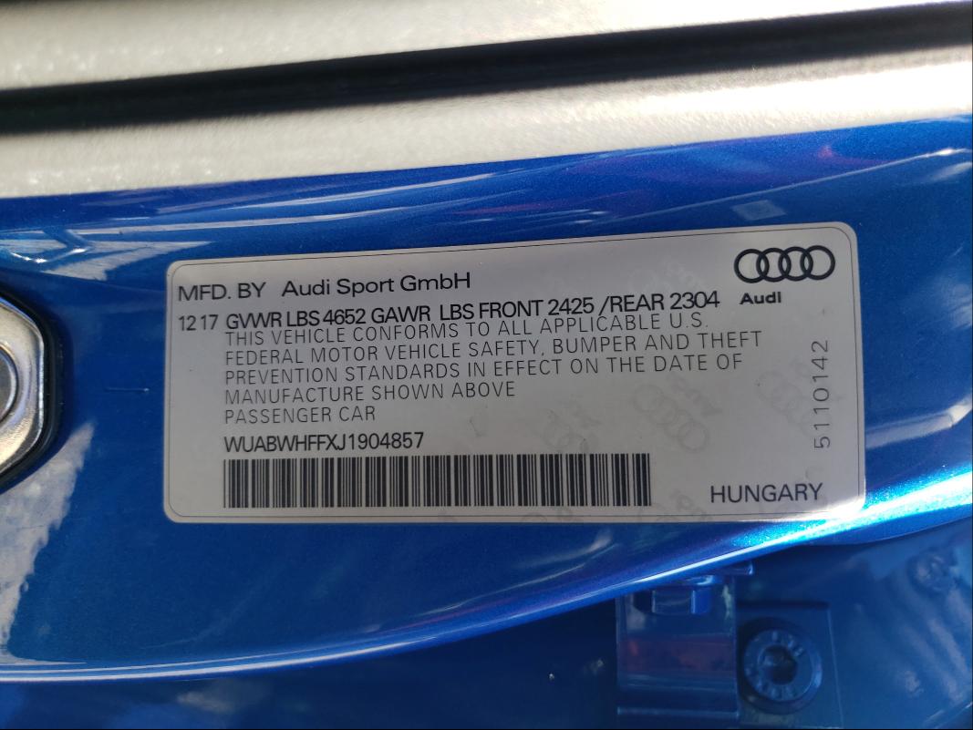 2018 AUDI RS3 WUABWHFFXJ1904857