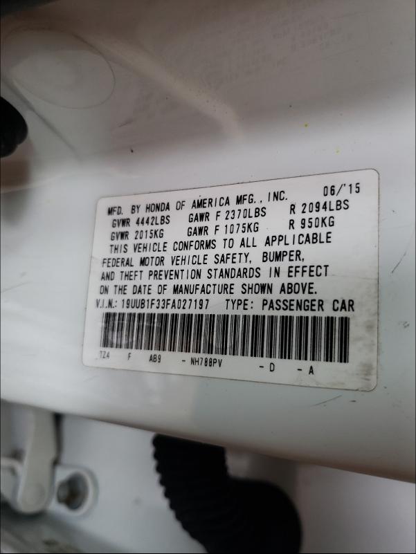 2015 ACURA TLX 19UUB1F33FA027197