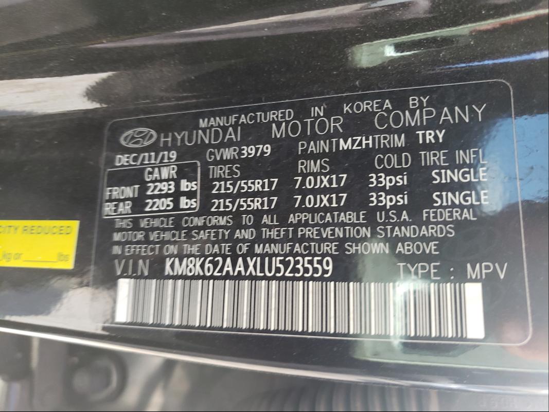 2020 HYUNDAI KONA SEL P KM8K62AAXLU523559