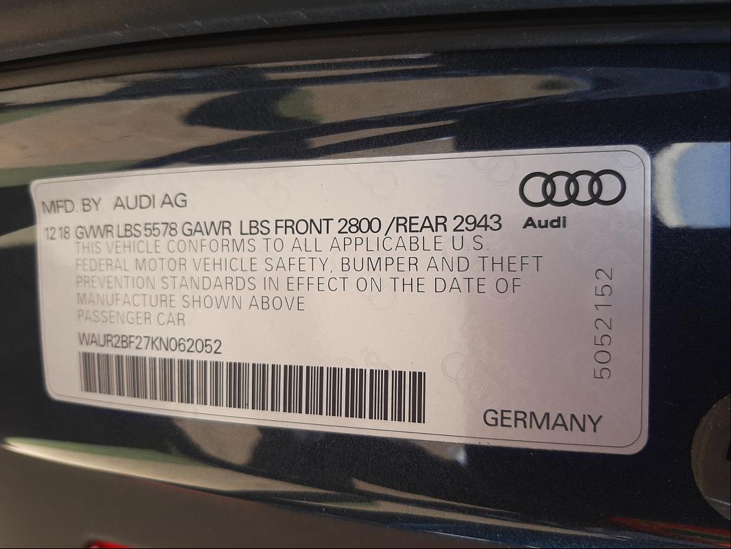 2019 AUDI A7 PREMIUM WAUR2BF27KN062052