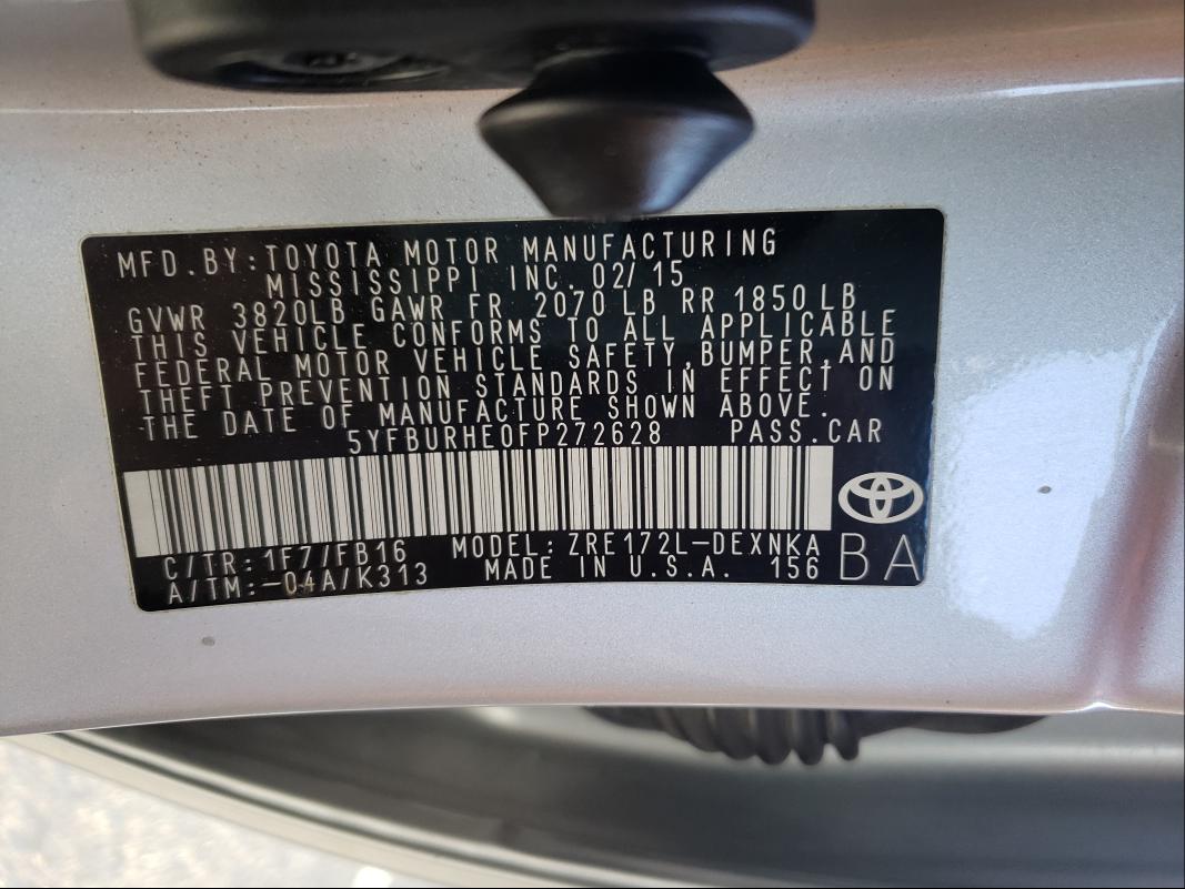 2015 TOYOTA COROLLA L 5YFBURHE0FP272628