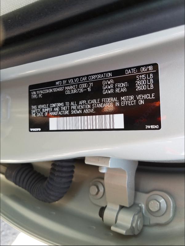 2019 VOLVO V60 T6 MOM YV1A22SK8K1004667