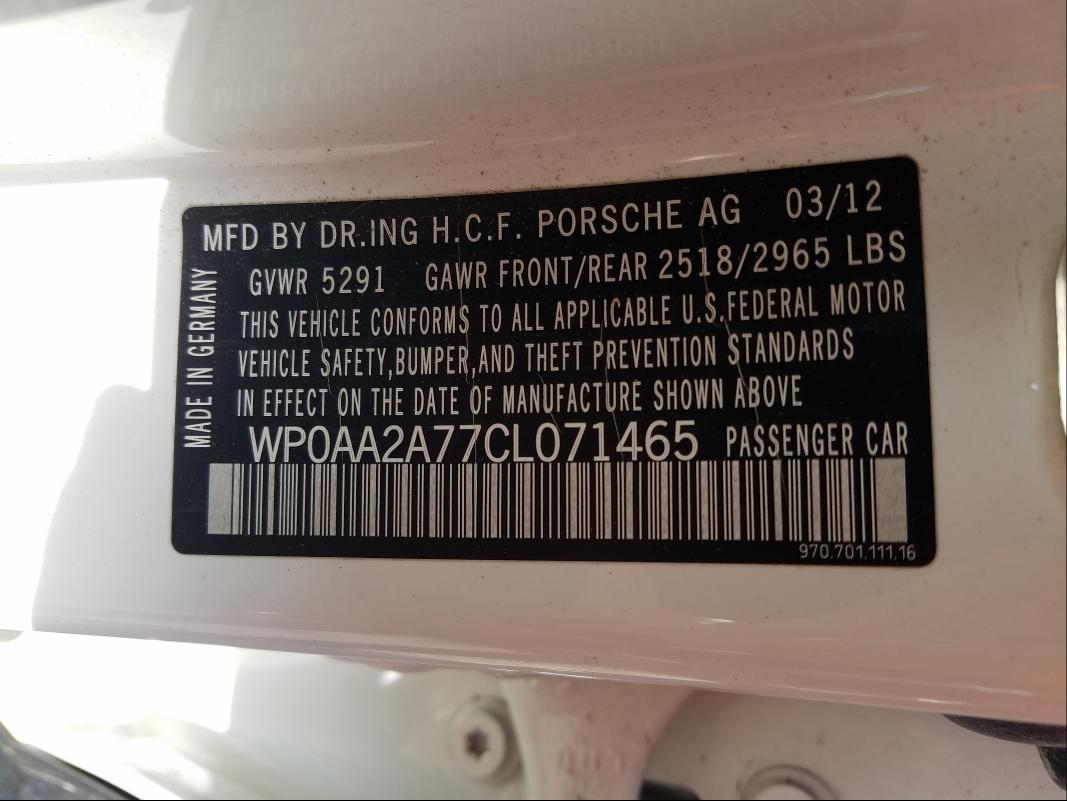 2012 PORSCHE PANAMERA 2 WP0AA2A77CL071465