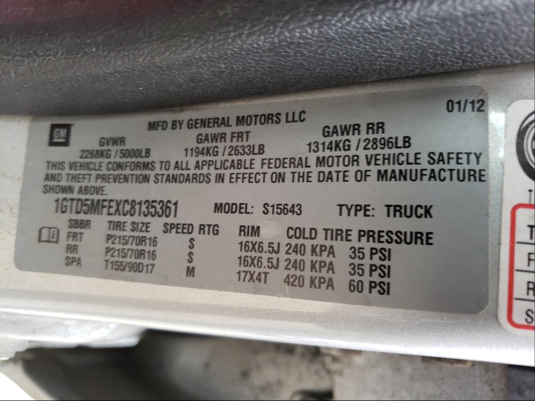 2012 GMC CANYON SLE 1GTD5MFEXC8135361