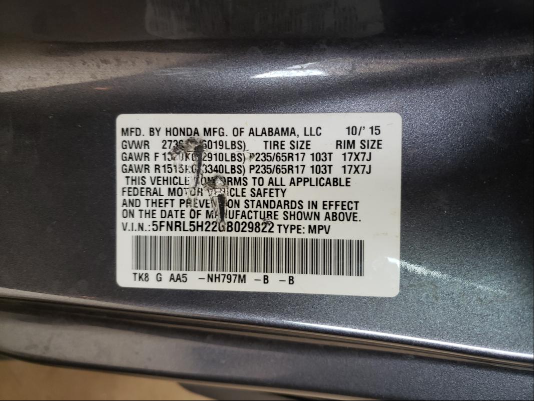 2016 HONDA ODYSSEY LX 5FNRL5H22GB029822