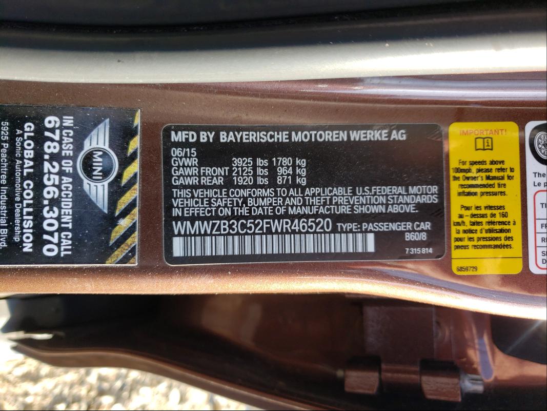 2015 MINI COOPER COU WMWZB3C52FWR46520