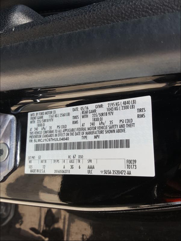 2017 LINCOLN MKC PREMIE 5LMCJ1C97HUL04840