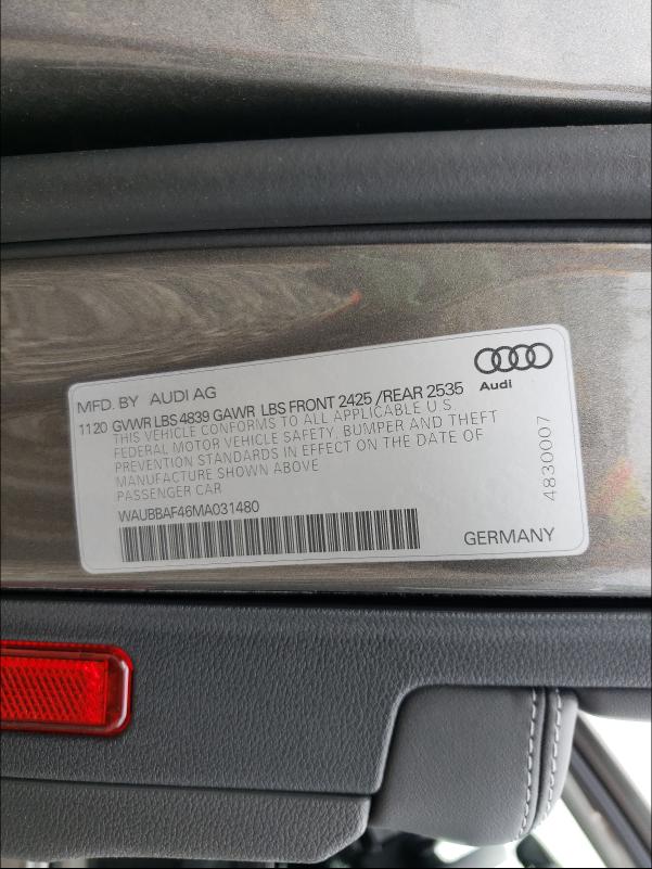 2021 AUDI 100 QUATRO WAUBBAF46MA031480