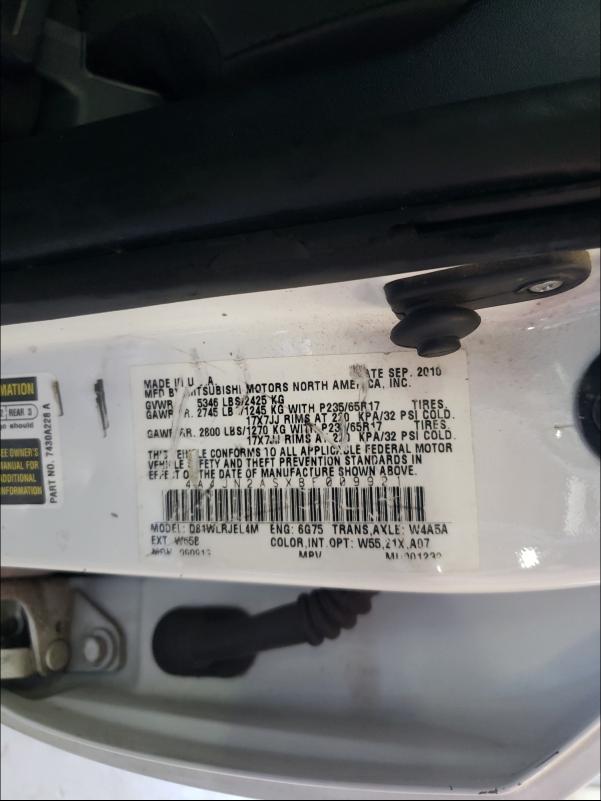 2011 MITSUBISHI ENDEAVOR L 4A4JN2ASXBE009921