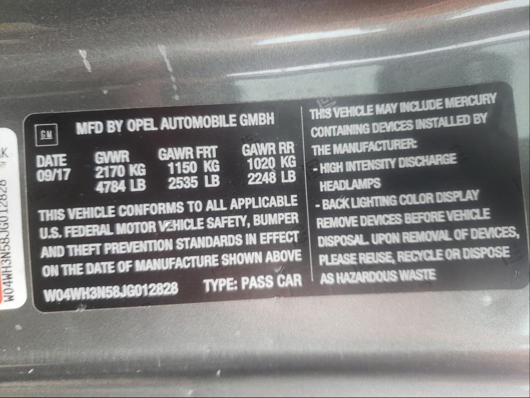 2018 BUICK CASCADA PR W04WH3N58JG012828
