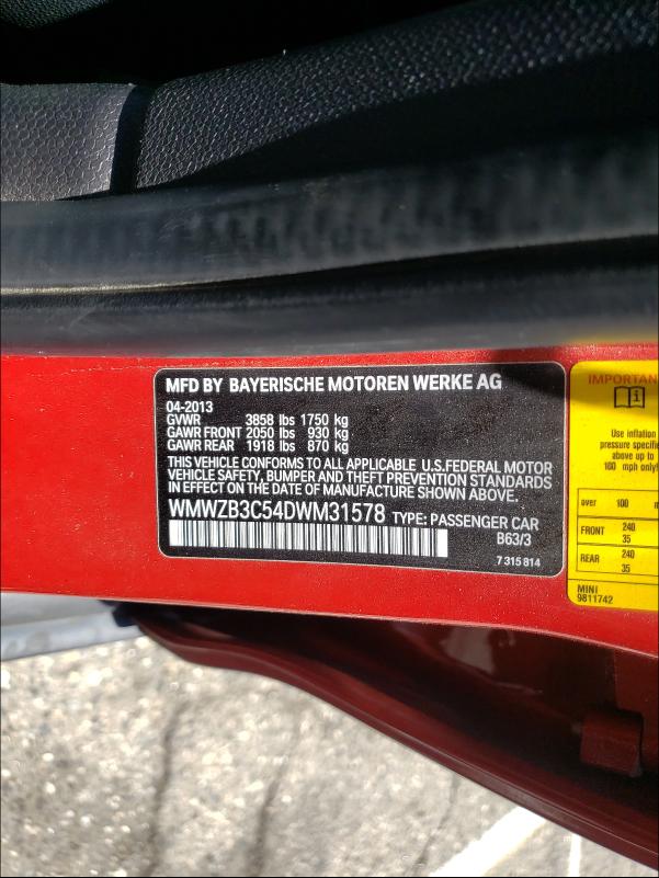 2013 MINI COOPER COU WMWZB3C54DWM31578