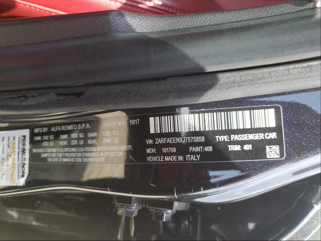 2018 ALFA ROMEO GIULIA TI ZARFAEENXJ7575858