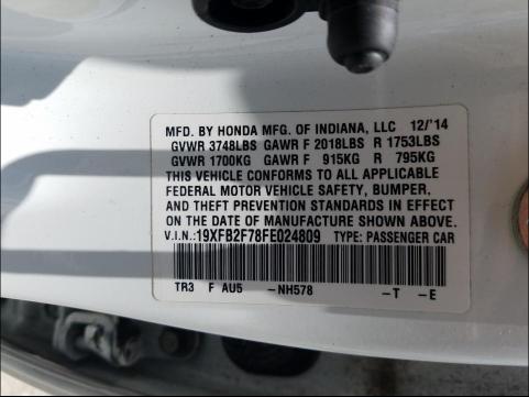 2015 HONDA CIVIC SE 19XFB2F78FE024809