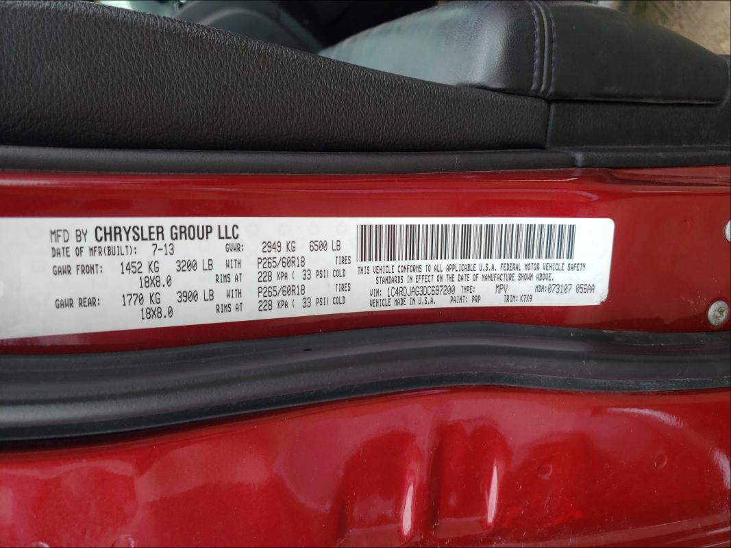 2013 DODGE DURANGO SX 1C4RDJAG3DC697200