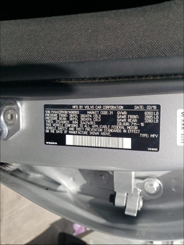 2019 VOLVO XC90 T6 MO YV4A22PK8K1498993