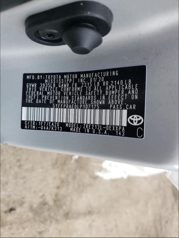 2020 TOYOTA COROLLA XL 5YFFPRAE0LP107175