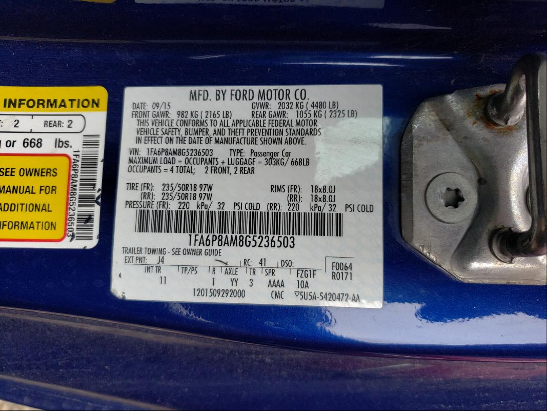 1FA6P8AM8G5236503 FORD ALL Models 2016