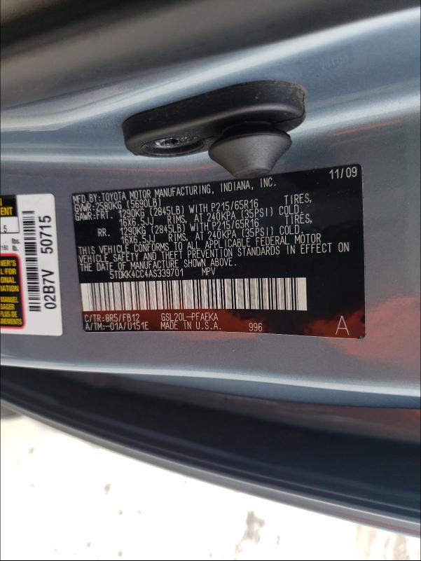 2010 TOYOTA SIENNA CE 5TDKK4CC4AS339701