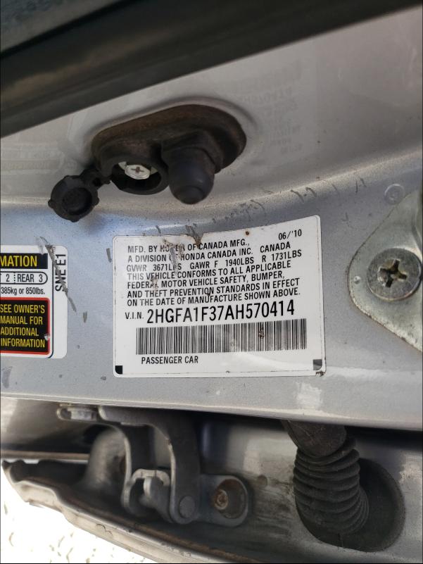 2010 HONDA CIVIC VP 2HGFA1F37AH570414