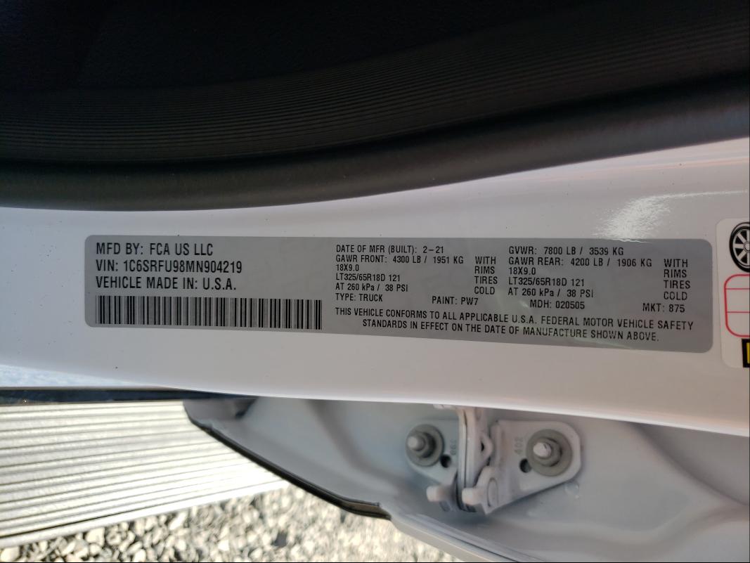 2021 RAM 1500 TRX 1C6SRFU98MN904219