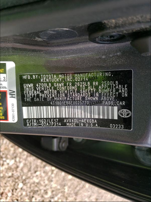 2014 TOYOTA AVALON HYB 4T1BD1EB6EU025770