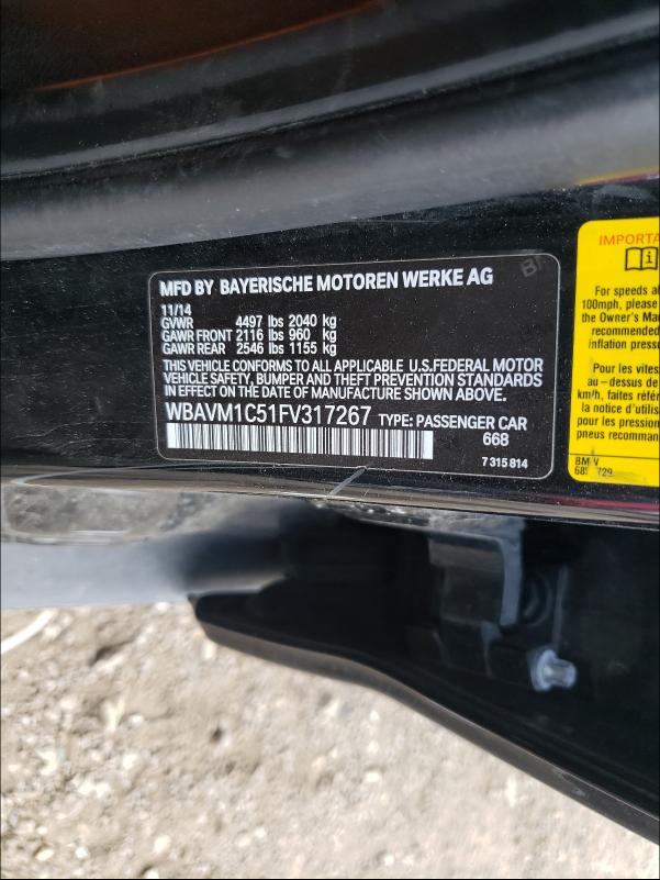 2015 BMW X1 SDRIVE2 WBAVM1C51FV317267