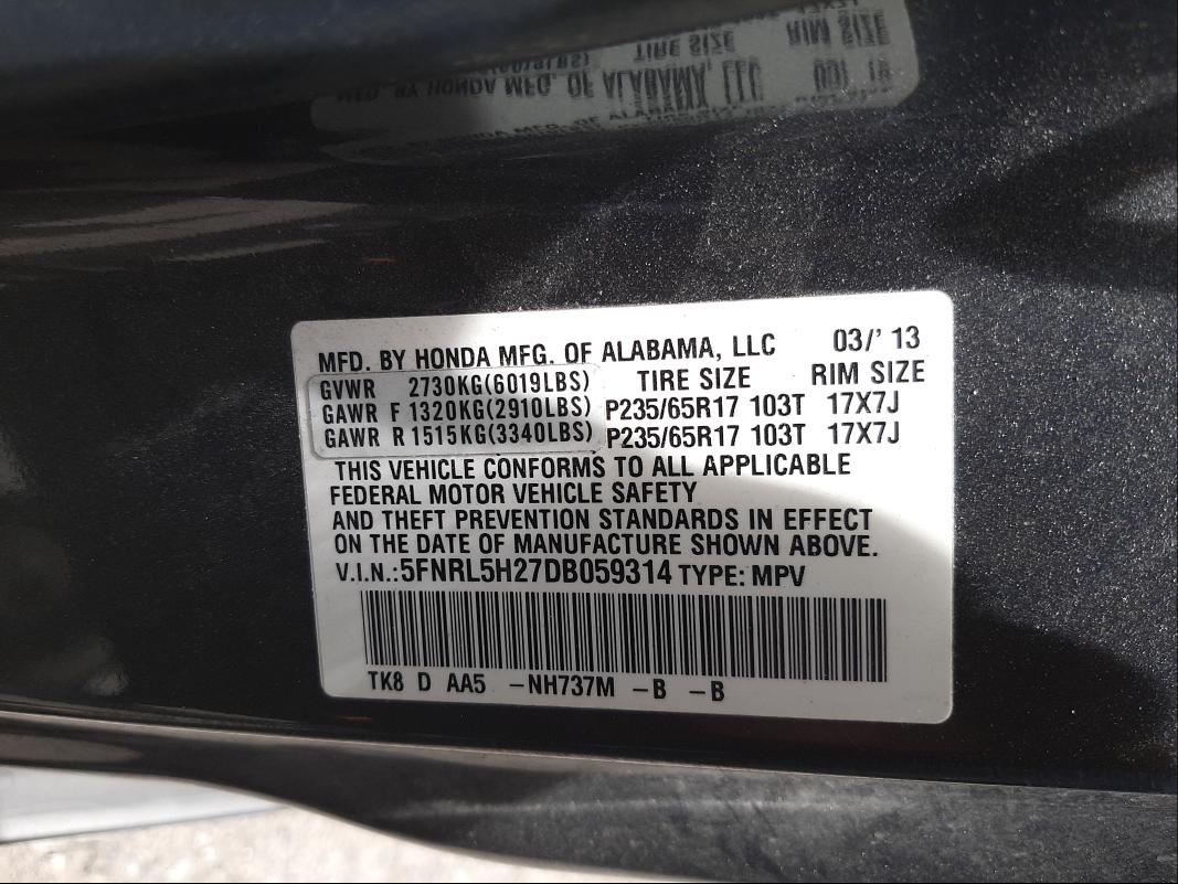 2013 HONDA ODYSSEY LX 5FNRL5H27DB059314