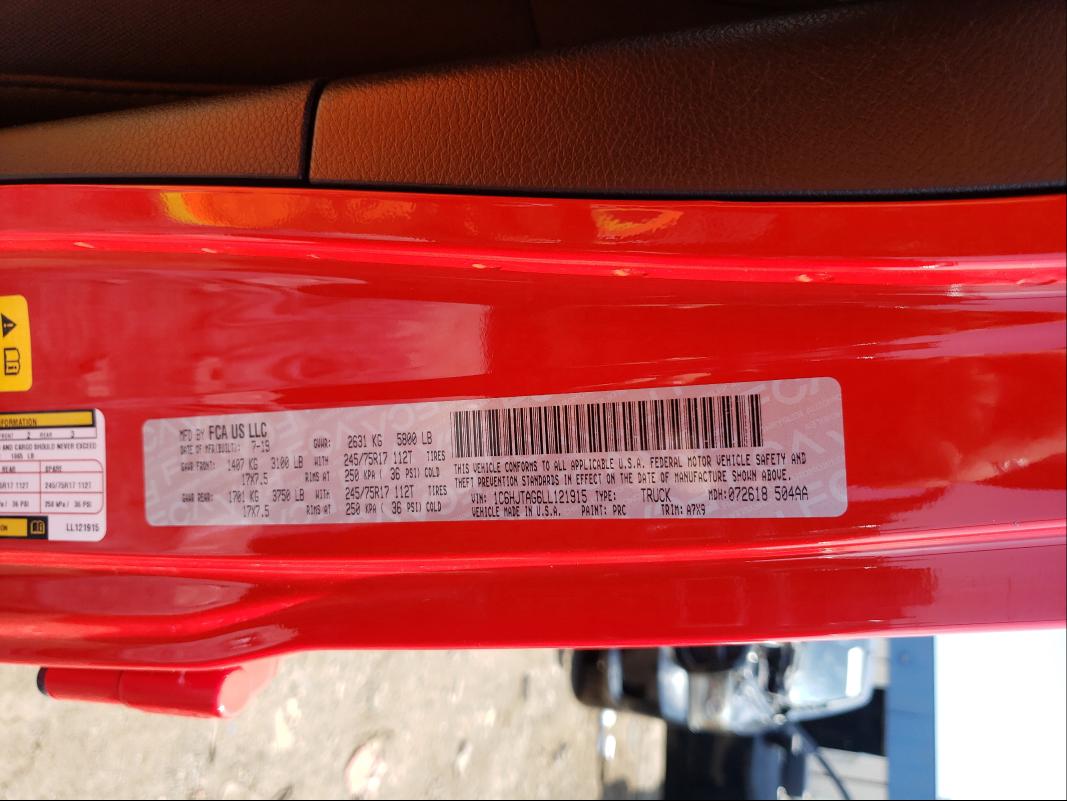 2020 JEEP GLADIATOR 1C6HJTAG6LL121915