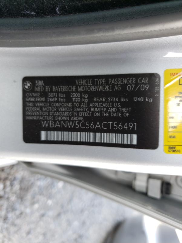 2010 BMW 550 I WBANW5C56ACT56491