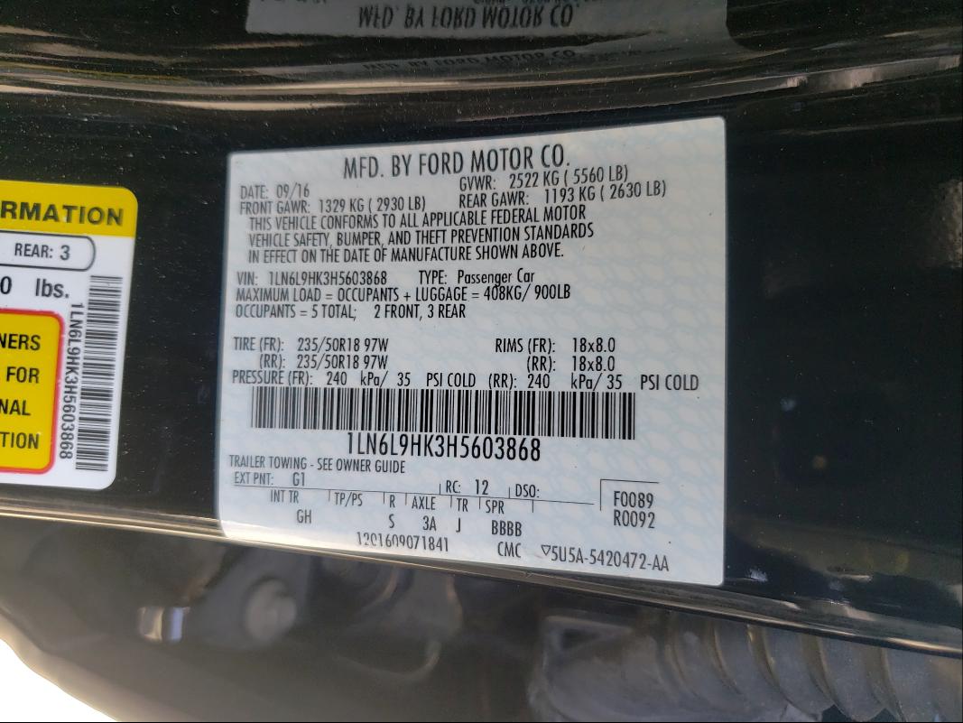 2017 LINCOLN CONTINENTA 1LN6L9HK3H5603868