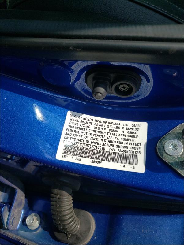2020 HONDA CIVIC TOUR 19XFC1F97LE014910