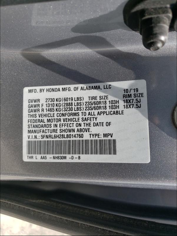2020 HONDA ODYSSEY LX 5FNRL6H28LB014760