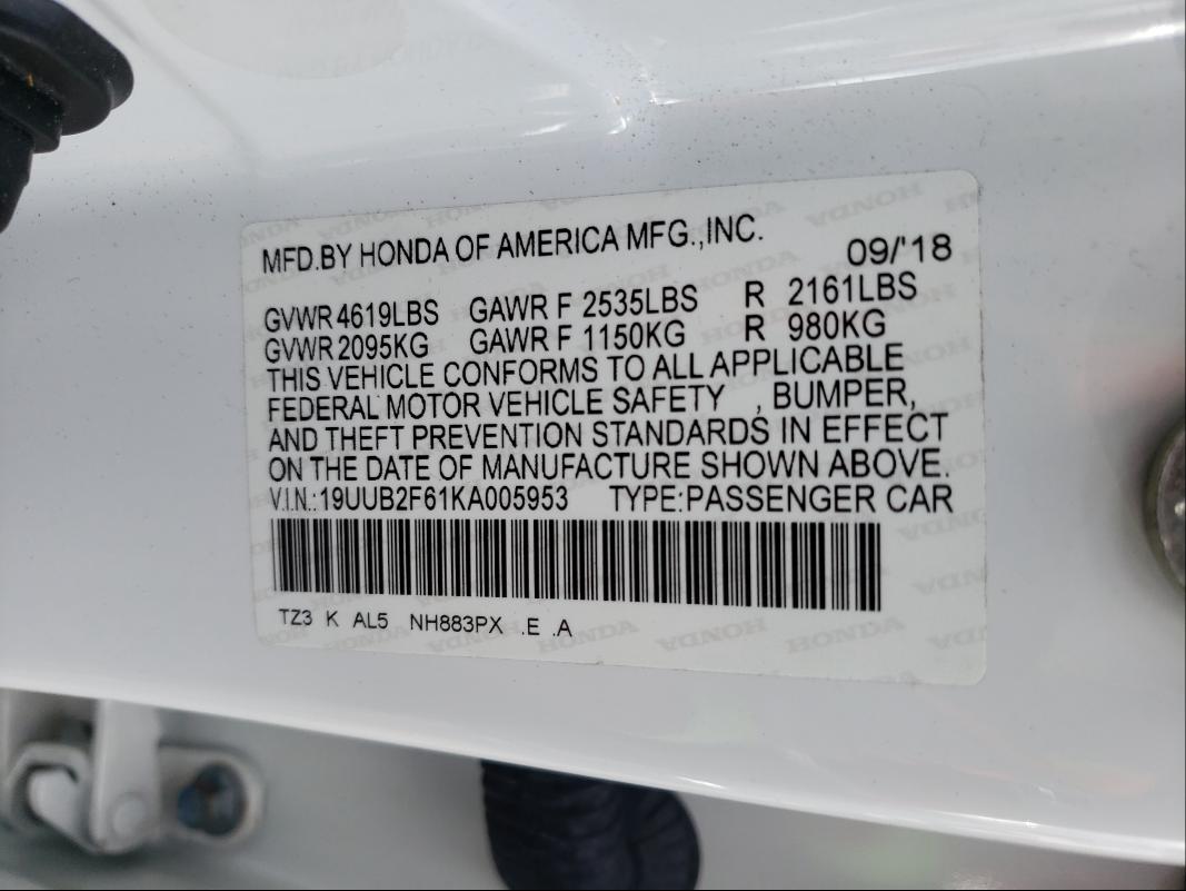 2019 ACURA TLX TECHNO 19UUB2F61KA005953
