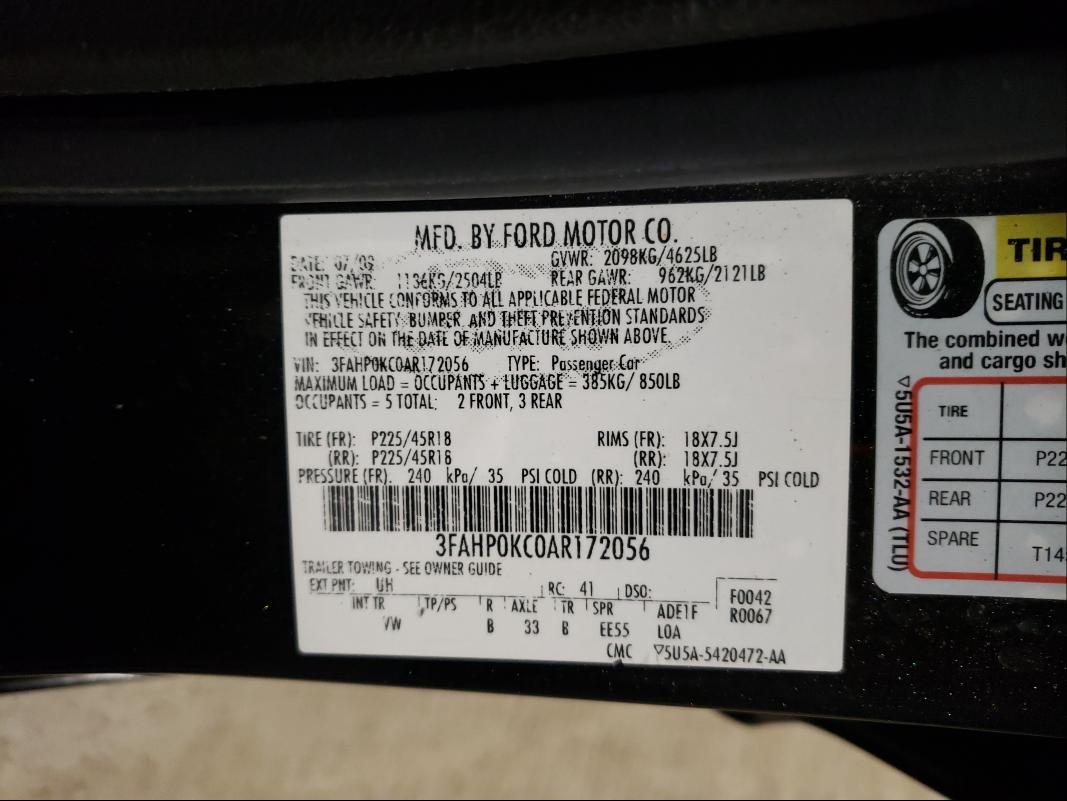 2010 FORD FUSION SPO 3FAHP0KC0AR172056