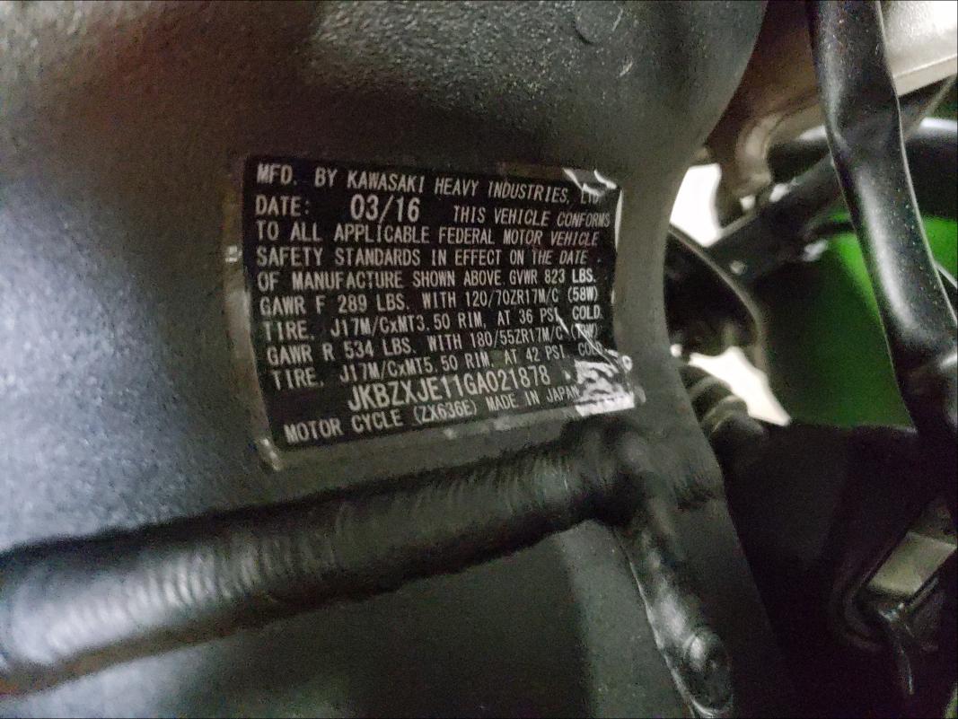2016 KAWASAKI ZX636 E JKBZXJE11GA021878