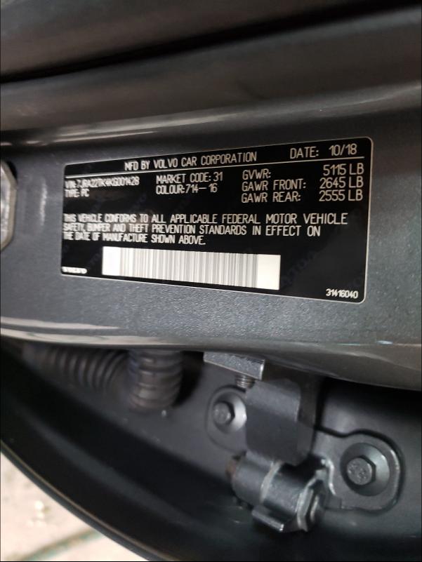 2019 VOLVO S60 T6 MOM 7JRA22TK4KG001428