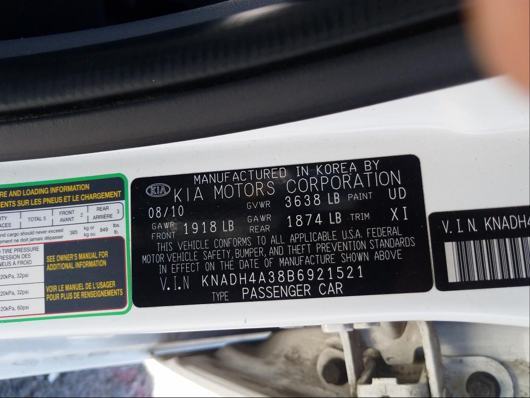 2011 KIA RIO BASE KNADH4A38B6921521