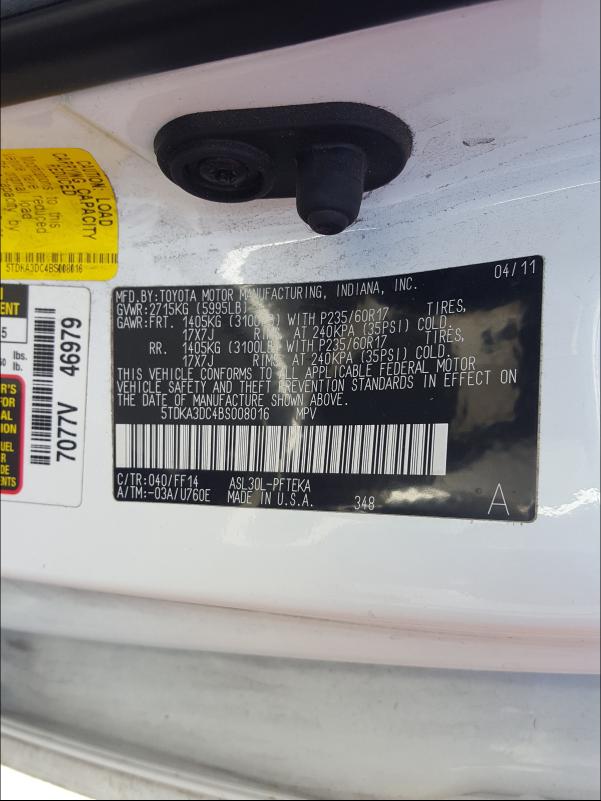 2011 TOYOTA SIENNA BAS 5TDKA3DC4BS008016