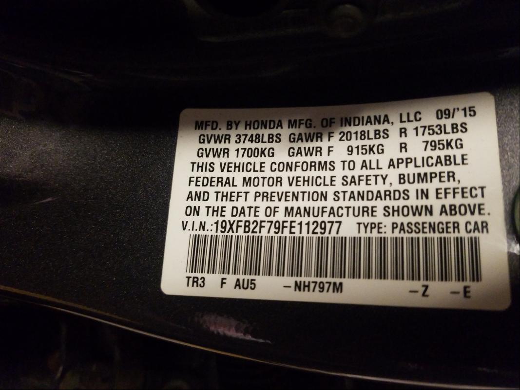 2015 HONDA CIVIC SE 19XFB2F79FE112977