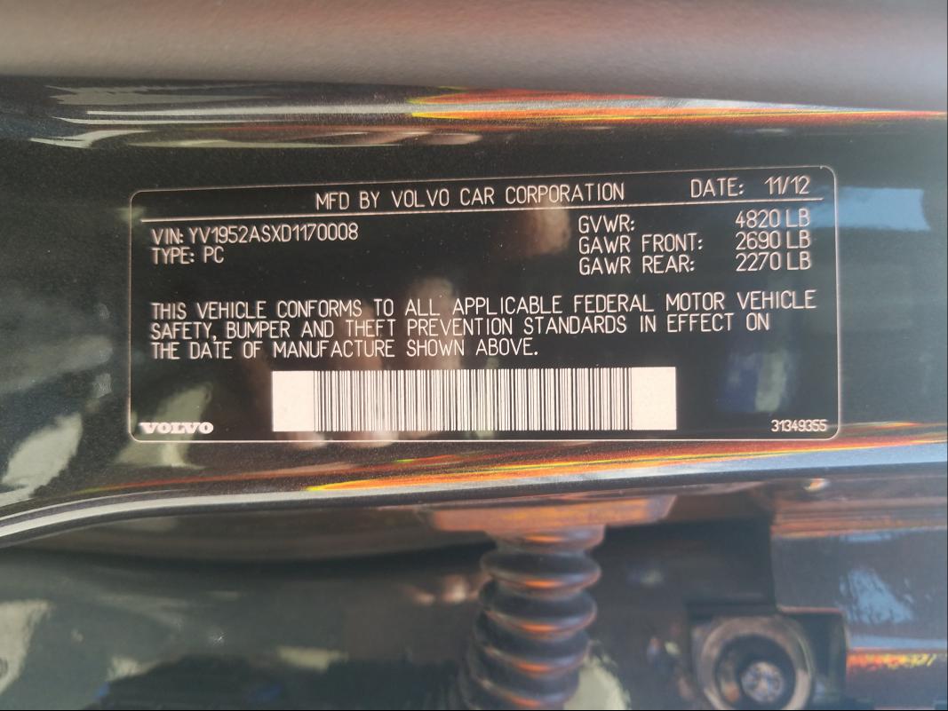 2013 VOLVO S80 3.2 YV1952ASXD1170008