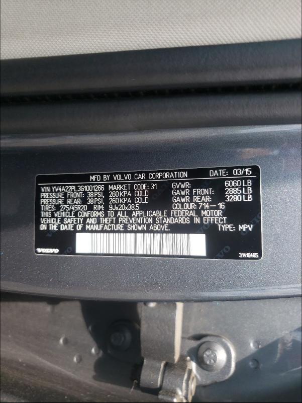 2016 VOLVO XC90 T6 YV4A22PL3G1001266