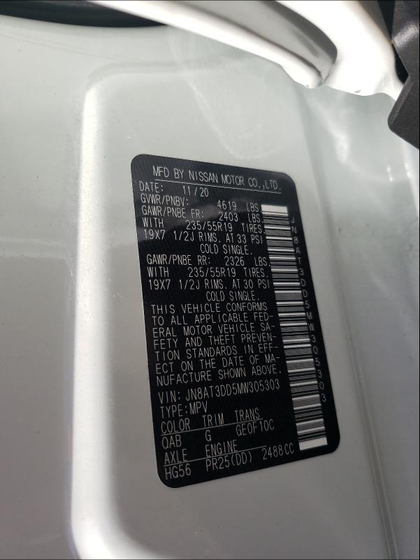 2021 NISSAN ROGUE PLAT JN8AT3DD5MW305303