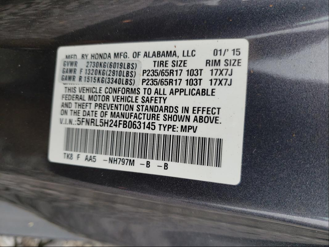 2015 HONDA ODYSSEY LX 5FNRL5H24FB063145