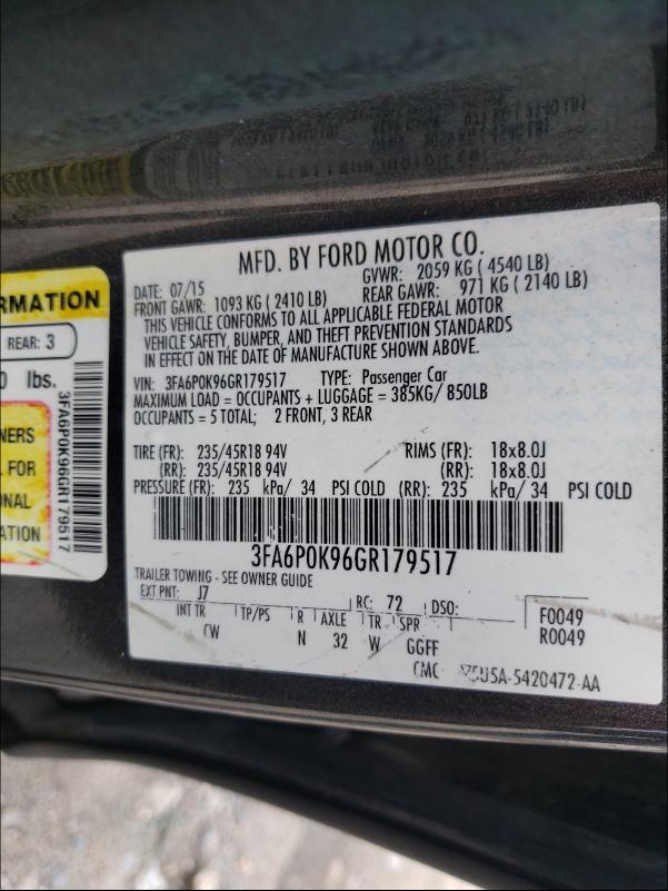 2016 FORD FUSION TIT 3FA6P0K96GR179517